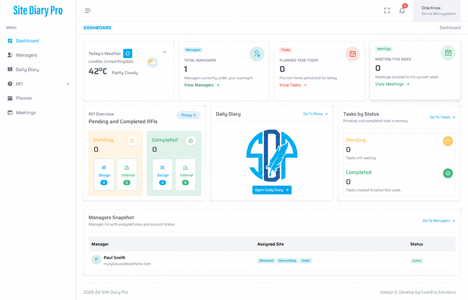 Site Diary Pro dashboard overview